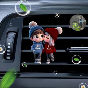 TEMU 2D 플랫, 1개 귀여운 커플 재사용 가능한 차량용 방향제 향기 디퓨저 클립, 차량 통풍구 차량 내부 추가 장식, 차량용 향 디퓨저, 