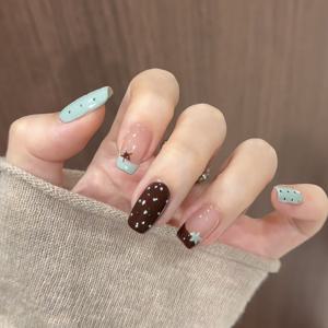 TEMU 10개 세트 바다소금 민트 로우 초콜릿 가을 겨울 달콤 시원한 마블 스파이시 브라이트닝 고급 착용감 숏 네일