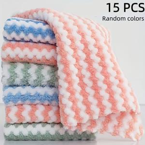 TEMU 15개 산호 양털 청소용 천 - 끈적임 없음, 보풀 없음, 다용도 수건 (주방, 욕실, 침실용), 부드럽고 흡수성이 뛰어난 PET 소재, 전기 불필요, 주방 수건