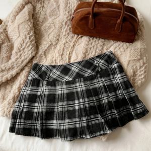 TEMU 여성용 체크 플리츠 다용도 우아한 A라인 스커트, 캐주얼 숏 스커트, 졸업 시즌 파티 스타일