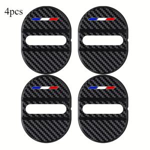 TEMU 프랑스 트리컬러 디자인의 차량 문 잠금 장치 커버 4개 세트. 탄소 섬유 텍스처로 진동 감소, 소음 감소, 방음 접착 패드 특징.