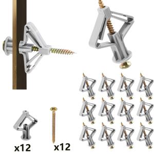 TEMU 24개 세트 (나비형 앵커 12개 + 셀프 태핑 나사 12개 포함) - 홈 데코/드라이월 고정/나일론 앵커 키트, 고하중 지지력 (석고보드/목재 패널/중공벽용), 회전 방지 앵커