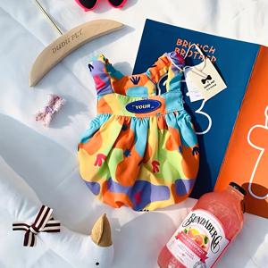 TEMU 봄/여름 애견 버블 원피스, 귀여운 얇은 스파게티 스트랩 원피스, 민소매 통기성 강아지 옷