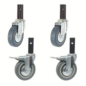 TEMU 4개, 4인치 다이닝 카트 캐스터, 회전 가구 바퀴, 사각 튜브 브래킷 포함, 긴 손잡이 4개 세트, 주방 테이블, 트롤리에 적합 (색상: 회색, 기능: 잠금 포함)