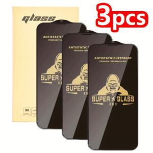 TEMU 아이폰 17, 16, 15 Pro Max, 11, 12, 13, 14 Plus, X, XS, XR, XS Max, 7, 8 호환 3개, 보호 액정, 대형 아크 투명 강화 유리, 전기 도금 지문 방지 고화질 필름, 완전 방진 휴대폰 필름
