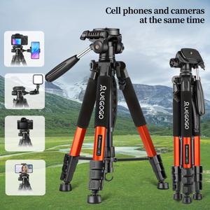 TEMU 60인치 헤비듀티 알루미늄 합금 삼각대 + 휴대용 가방 - 디지털 SLR 카메라, 휴대폰, 프로젝터, 링라이트, 라이브 스트리밍, 사진 촬영 호환 - 오렌지색