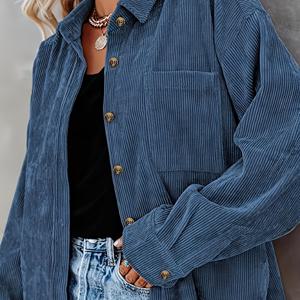 TEMU 코듀로이 폴로 칼라 버튼 캐주얼 긴팔 셔츠