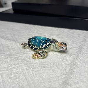 TEMU 실내 장식용 파란색-녹색 거북이 레진 장식품 1개, 데스크탑 및 현관 진열에 적합