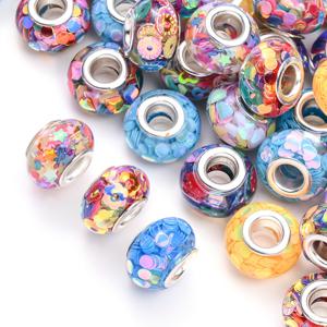 TEMU 20개 생동감 넘치는 시퀸 채워진 아크릴 비즈, 9x14mm 큰 구멍 - DIY 팔찌, 목걸이, 열쇠고리 및 홈 데코 공예에 이상적, 목걸이 구성품|장식용 아크릴 비즈|반사 비즈, 주얼리 만들기용 비즈