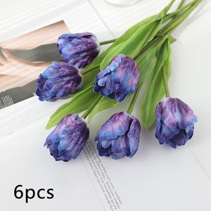 TEMU 6개, 컬러 그라데이션 튤립 시뮬레이션 꽃, 인공 꽃, 실크 꽃, 홈 , 결혼식 및 약혼 장식, 테이블 꽃 센터, 축제 장식, 파티 장식, 데이 및 어머니의 날 선물, 봄과 여름 장식에 적합