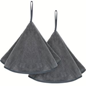 TEMU Kinhwa 2피스 주방 핸드 타월 세트, 블랙 핸드 타월, 마이크로화이버 타월, 얼굴 타월, 욕실 핸드 타월 세트, 링 포함, 부드럽고 흡수력 좋음, 빠른 건조, 라운드 행잉 핸드 타월, 끈 포함, 블랙, 50*50cm/20*20인치