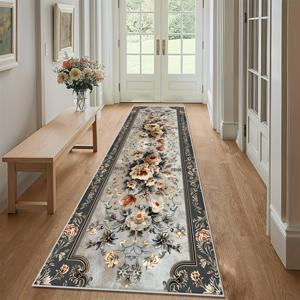 TEMU 유럽과 미국의 럭셔리 긴 복도 매트, 꽃무늬 디자인 바닥 매트, 부드럽고 편안한 거실 매트, 내구성 있는 주방 매트, 러너 입구 세탁실용 롱 스트립 매트