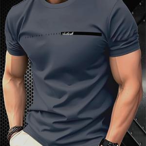 TEMU 남성 패션 캐주얼 티셔츠 - 100% 폴리에스터 섬유, 라운드넥 반팔, 세탁기 사용 가능, 사계절 내내 편안함, 데일리 웨어 | 라운드넥 티셔츠 | 부드러운 질감의 원단