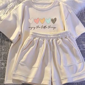 TEMU 여아용 2피스 세트, 여름 2025년 새로운 스타일, 소녀를 위한 패셔너블한 반팔 쇼츠, 어린이 캐주얼 스포츠 투피스 세트, 야외 활동에 완벽