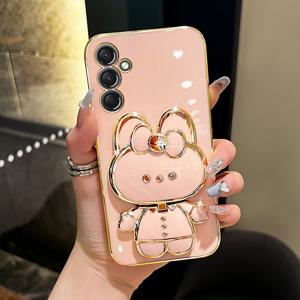 TEMU 휴대폰 케이스 - 3가지 색상 선택 가능, 삼성 갤럭시 A24-4G/A25-5G/A34-5G/A35-5G/A36 5G/A54-5G/A55-5G/A05S 고급 전기 도금 휴대폰 케이스, 보이지 않는 메이크업 거울, 귀여운 토끼 휴대폰 숨김 브래킷