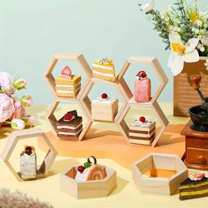 TEMU 8개 세트 허니콤보 디자인 천연 나무 생태 프레임 | 육각형 에어 플랜트/케이크 스탠드 | 기하학적 다육식물 디스플레이 베이스, 정사각형 중공 케이크 홀더, 테이블 장식용 완벽한 아이템