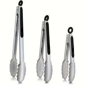 TEMU 3개 세트, 주방용 집게, 고품질 잠금 집게 컬렉션, 튼튼한 스테인리스 스틸 음식 집게 (확장된 손잡이 & 미끄럼 방지 실리콘 그립 포함), 요리, 베이킹 및 그릴에 적합
