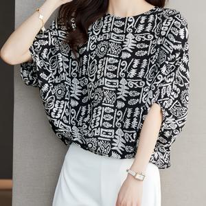 TEMU 방향성 프렌치 스타일 프린트 반팔 티셔츠 여성 여름 신상 니치 디자인 센스 얇은 루즈핏 탑 패션