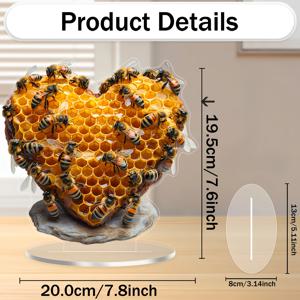 TEMU 2D 플랫 - [2D 플랫] 1개 2D 플랫 아크릴 스타일 하트 모양 벌 조각상 - 발렌타인데이 장식 간판, 축제 분위기 스타일 홈 앤 오피스 장식, 실내/실외 아크릴 선물, 야외 장식 | 하트 조각상 | 벌집 질감