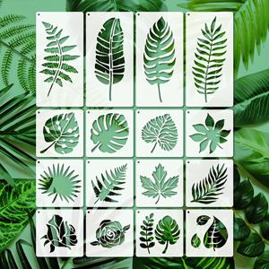 TEMU 16개 열대 잎과 꽃 모양 - PET 플라스틱, DIY 카드 봉투, 벽 장식 및 파티 데코레이션용 휴대형 템플릿, 내구성 강하고 사용하기 쉬움