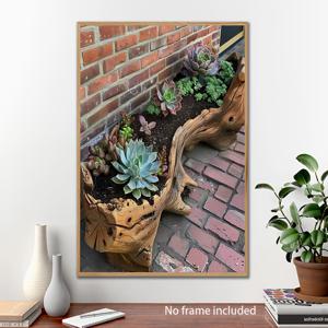 TEMU 2D 플랫, 2D 플랫, 1개 나무 줄기 다육 식물 정원 캔버스 아트 프린트 - 거실, 벽돌 벽, 나무 기둥 디자인의 생생한 벽 장식, 15.7X23.6인치, 프레임리스, 잉크, 실내 사용, 방 꾸미기에 이상적