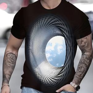 TEMU 남성용 3D 디지털 프린트 패셔너블 캐주얼 반팔 티셔츠 - 홀우드, 미정렬 3D 시각 효과 특징