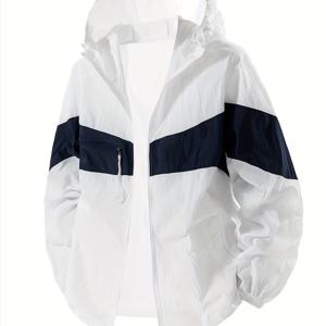 TEMU 남성용 여름 후드 집업 캐주얼 방풍 얇은 아우터웨어 스킨 재킷