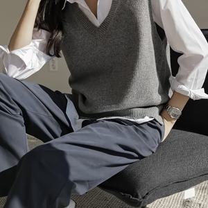 TEMU 그레이 V넥 가디건 베스트 여성 스웨터 탑 한국 스타일 레이어링 탑