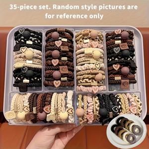 TEMU 스타일 여성용 헤어밴드 35개 세트, 귀여운 스위트 팔찌 스타일 무해한 탄성 밴드, 얇은/두꺼운 머리와 포니테일 및 운동에 적합