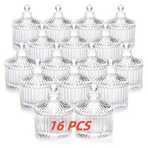 TEMU 6/16개 유리 병 뚜껑 포함, 양초대 및 사탕 쿠키 용기, 보석 상자, 뷔페 용기 및 식품 보관용 쿠키 용기, 장식용 용기, 양초 홀더