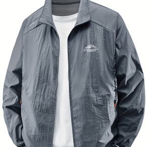 TEMU 남성용 경량 재킷 - 여름 야외 낚시 코트, 아이슬리키 섬유, 산 그래픽 프린트, 스탠드 칼라 & 포켓, 하이킹 및 캠핑용 캐주얼 웨어