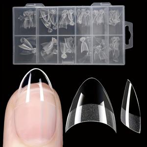 TEMU XS 아몬드 반커버 인조 손톱 240개입, 짧은 무광 소프트 젤 네일 팁, 투명, 모든 손톱 타입에 적합, 간편한 부착을 위한 접착제 미리 부착, 작은 손톱-bed에 이상적