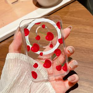 TEMU 아이폰 16/15/14/13 Pro Max/Pro/Plus 및 갤럭시 S25+/S25/S23 Ultra용으로 디자인된 매력적인 마그네틱 폰 카드 홀더. UV 프린팅으로 카드 4개 수납 가능하며, 빨간 체리와 초록 잎사귀로 장식되어 세련된 스타일을 제공합니다.