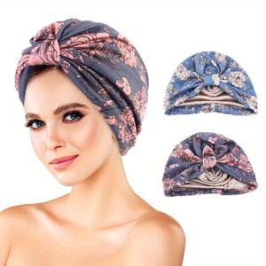 TEMU 2개 세트 컬러풀 프린팅 헤드스카프, 비니 캡 및 화학요법용 샤워캡