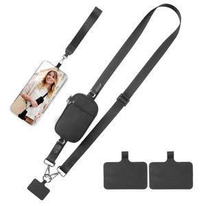 TEMU 58인치 조절 가능한 나일론 크로스바디 폰 스트랩, 미니 지갑 & 손목 스트랩 포함 - 쇼핑 및 여행용 내구성 있는 방범 랜야드, 블랙, 다양한 색상 가능, 안전한 폰 홀더|조절 가능한 스트랩|내구성 있는 나일론 스트랩, 폰 스트랩