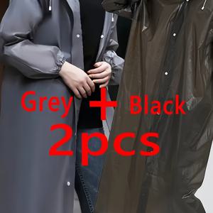 TEMU 두꺼운 회색 및 검정색 EVA 성인용 우비 2개 세트. 여행, 야외 사이클링, 하이킹에 적합하며, 휴대용 디자인과 드로스트링이 특징입니다.