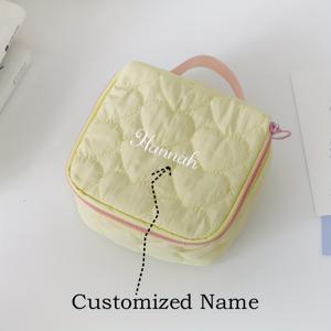 TEMU 맞춤형 이름 자수 하트 패턴 퀼팅 메이크업 파우치 & 화장품 정리함 - 개인화 텍스트 선물