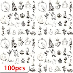 TEMU 50/100개 은색 고양이 참, 아연 합금 동물 펜던트, 주얼리 제작, 목걸이, 팔찌, 키체인 공예 부착용 - 도금 없음