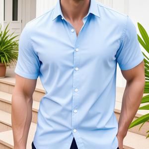 TEMU 솔리드 컬러 남성 정장 반팔 셔츠, 우아한 라펠 버튼셔츠, 여름 남성 비즈니스 캐주얼 셔츠