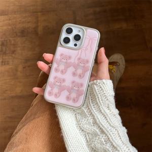 TEMU 리본 보우 베어 스킨 촉감 수화젤 휴대폰 케이스, 아이폰 16/16 Pro/16 Pro Max/ Pro/15 Pro Max/14/14 Pro/14 Pro Max/13/13 Pro/13 Pro Max/12/12 Pro/12/11 호환, 특히 여학생과 가족을 위한 휴일 선물로 적합