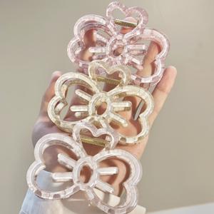 TEMU 3개 젤리 컬러 패턴 양면 리본 속이 빈 헤어 클립, 스위트 여아 헤어스타일 반 매듭 헤어 고정 그립 클립, 패션 크리에이티브 고급스러운 다용도 헤어 액세서리