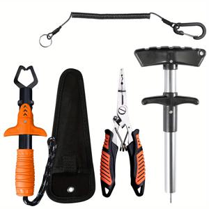 TEMU RALERA 5pcs 다기능 낚시 도구 세트 (라인 커터 및 물고기 제어 도구 포함), 물고기 입 주머니, 미끼 가방, 낚시 플라이어, 바늘 제거기, 자동 감김 로프 (배터리 미포함)