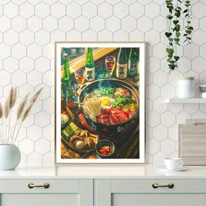 TEMU 푸드 테마 5D 페인팅 세트 - 일본식 야채 냄비 디자인, 풀 라운드 , 핸드메이드 벽 장식, 홈 오피스 , 초보자에게 완벽한 선물, 다양한 사이즈 제공