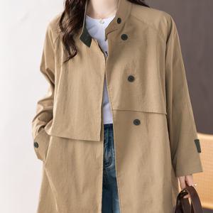 TEMU 플러스 사이즈 - 플러스 사이즈 - 클래식 스타일 트렌치 코트 여성용 미드 레인지 봄/가을 신상 캐주얼 업무복 상의 2025