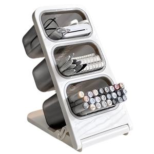 TEMU 대용량 탁상용 정리함, 학생용 사선 필기구 꽂이대, 사무용 문구류 마커 수납 선반