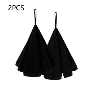 TEMU 1개/2개 주방 손수건 세트, 블랙 손수건, 마이크로파이버 타월, 욕실 손수건 세트, 부드럽고 흡수력 좋은 빠른 건조 원형 걸이 손수건, 블랙 & 그레이, 50*50cm/20*20인치