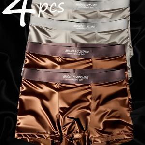 TEMU 4개 혼합 남성용 드로즈, 단색 속옷, 여름철 쿨하고 보이지 않는 착용감, 실키하고 편안하며 통기성 좋은 원단, 데일리 홈 레저에 적합