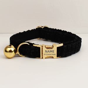 TEMU 1개 맞춤형 고급 고양이 목걸이, 레이저 각인 이름 및 전화번호 태그 포함, 부드럽고 편안한 내구성 있는 개 목걸이와 벨 - 골든 아연 합금 버클, 스타일리시 펫 액세서리, 배터리가 없는 완벽한 선물