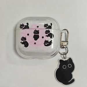 TEMU 에어팟 1, 2, 3, 4, Pro, Pro 2에 적합한 그라데이션 핑크 앤 블랙 고양이 귀 헤드폰 케이스 커버. 스타일리시하고 내구성이 뛰어난 TPU 보호 케이스