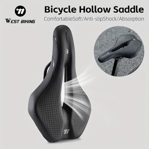 TEMU WEST BIKING 자전거 안장, 로드 바이크 안장, 장거리 사이클링 안장, 투어링 안장, 통기성 홀 디자인, 두꺼운 쿠션으로 충격 흡수, 장거리 사이클링용